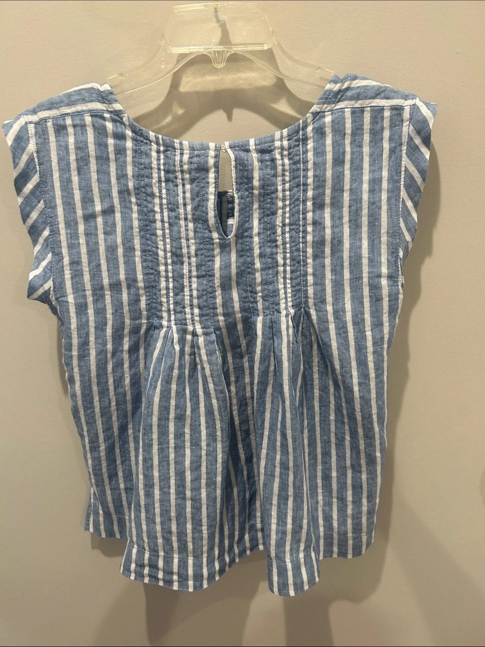 Lands' End Blue and White Striped Linen Blend Top